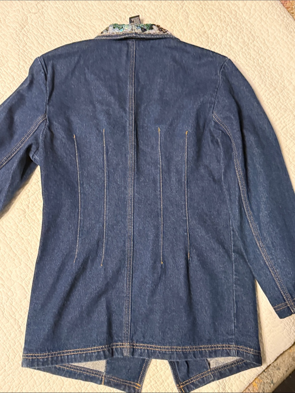 Vintage Embellished Shawl Collar Denim Blazer - Blue 4 - Picture 7 of 7